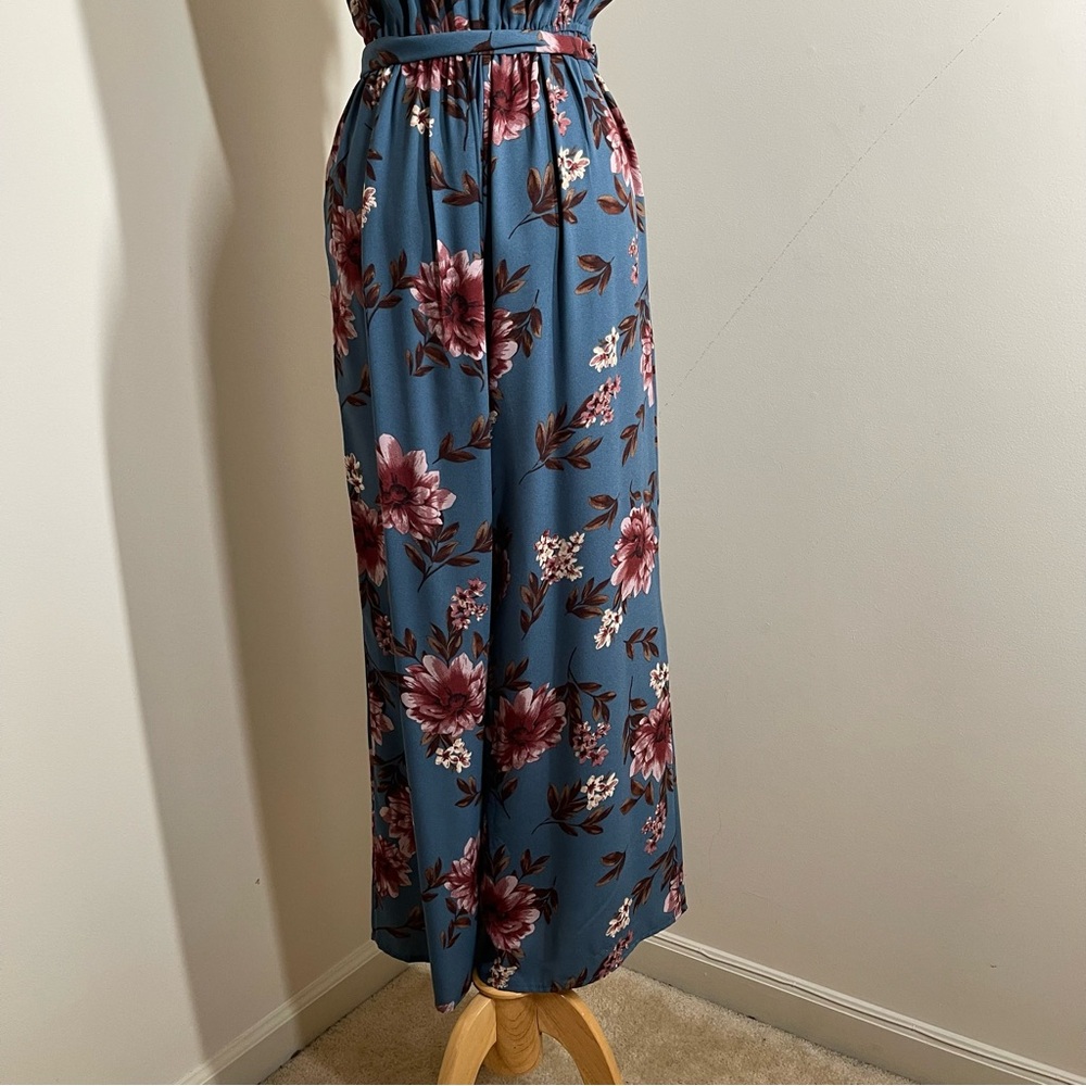 Xhilaration Womens Dk.Teal Floral Print Button Front- SZ S - Sleeveless Jumpsuit - Picture 8 of 11